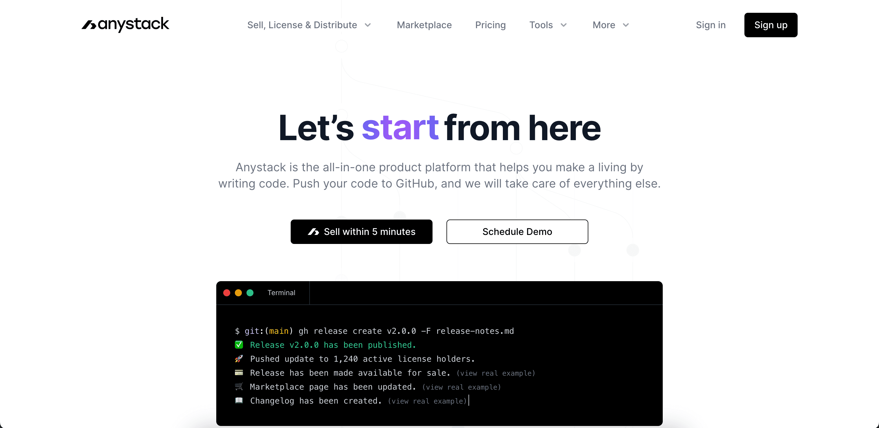 Anystack website screenshot