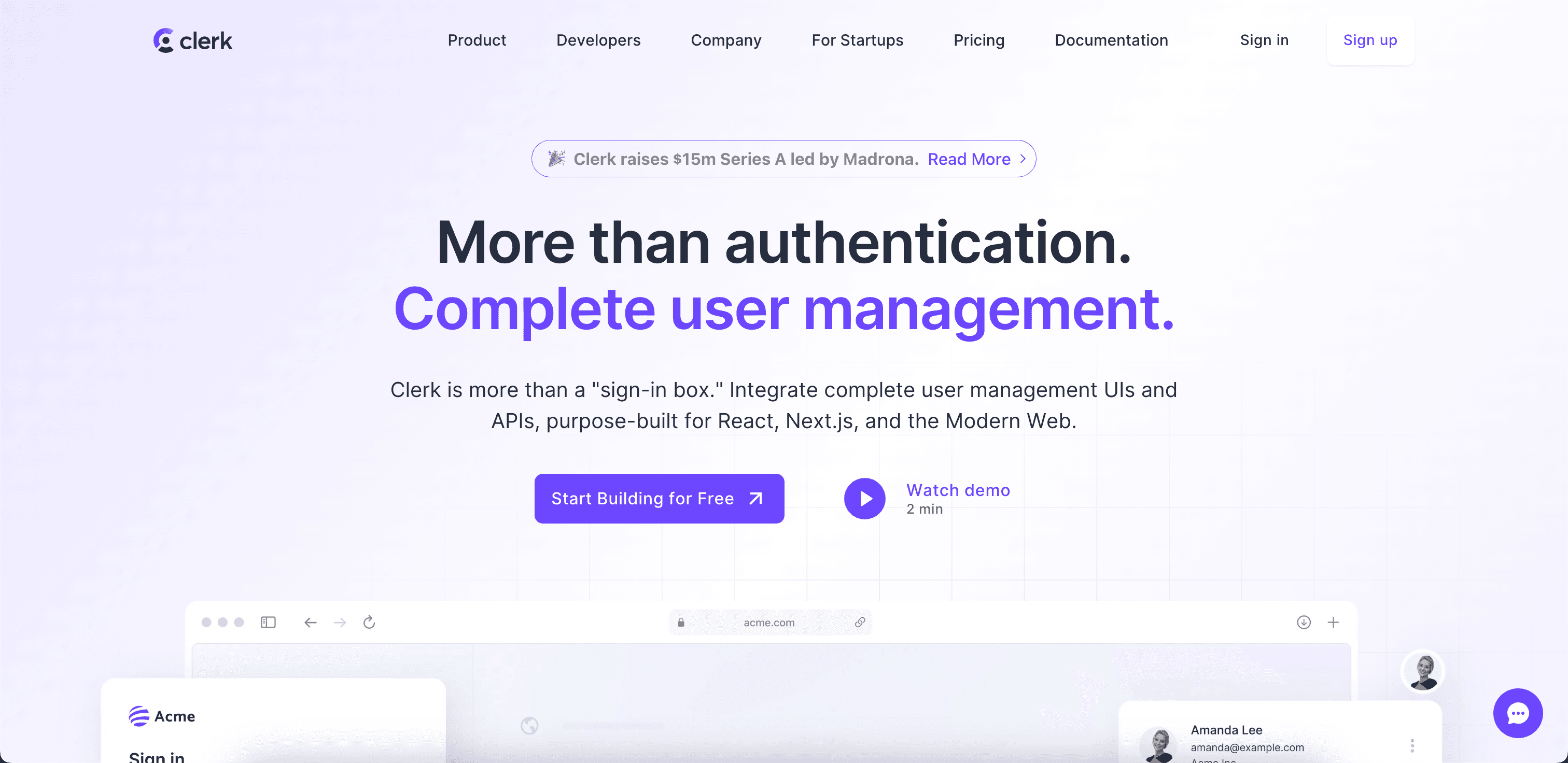 Clerk website screenshot