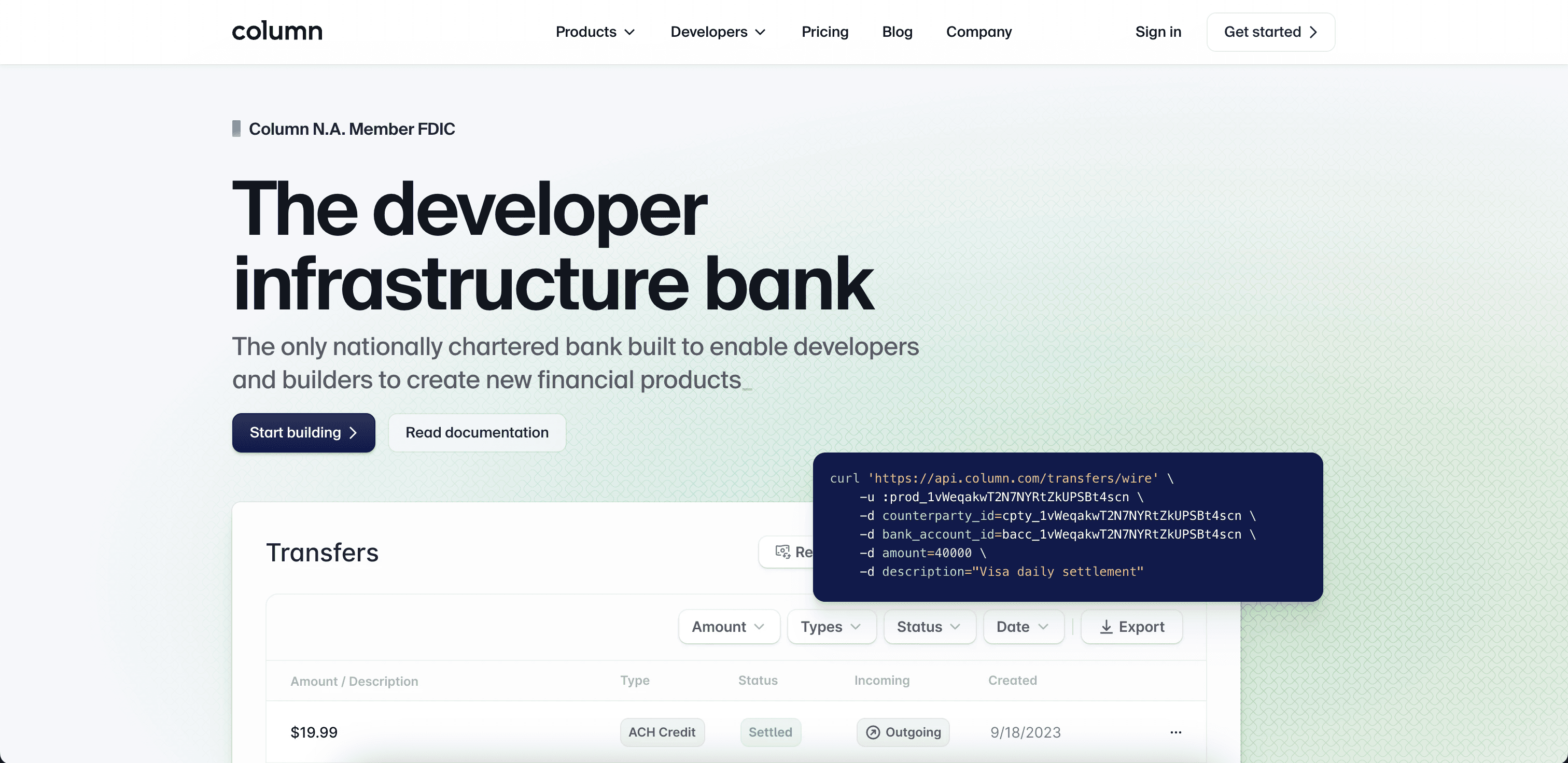 Column website screenshot