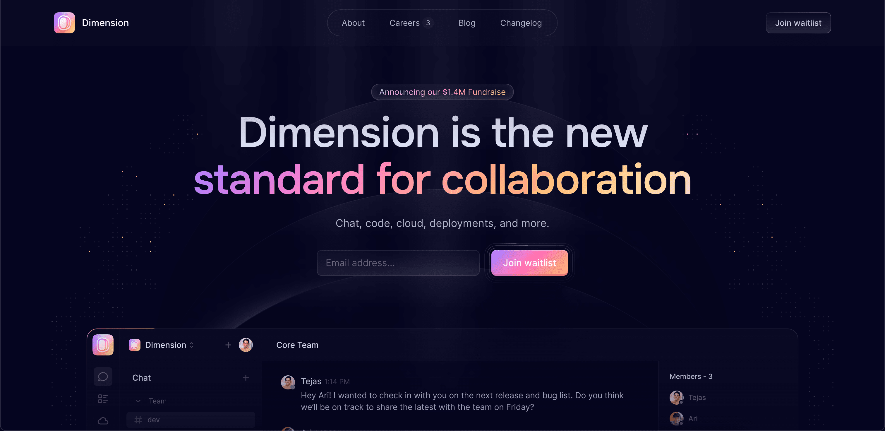 Dimension website screenshot