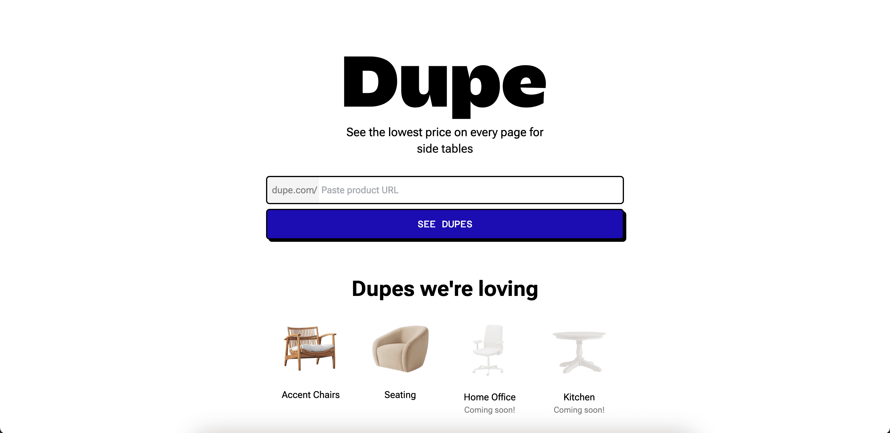 Dupe website screenshot