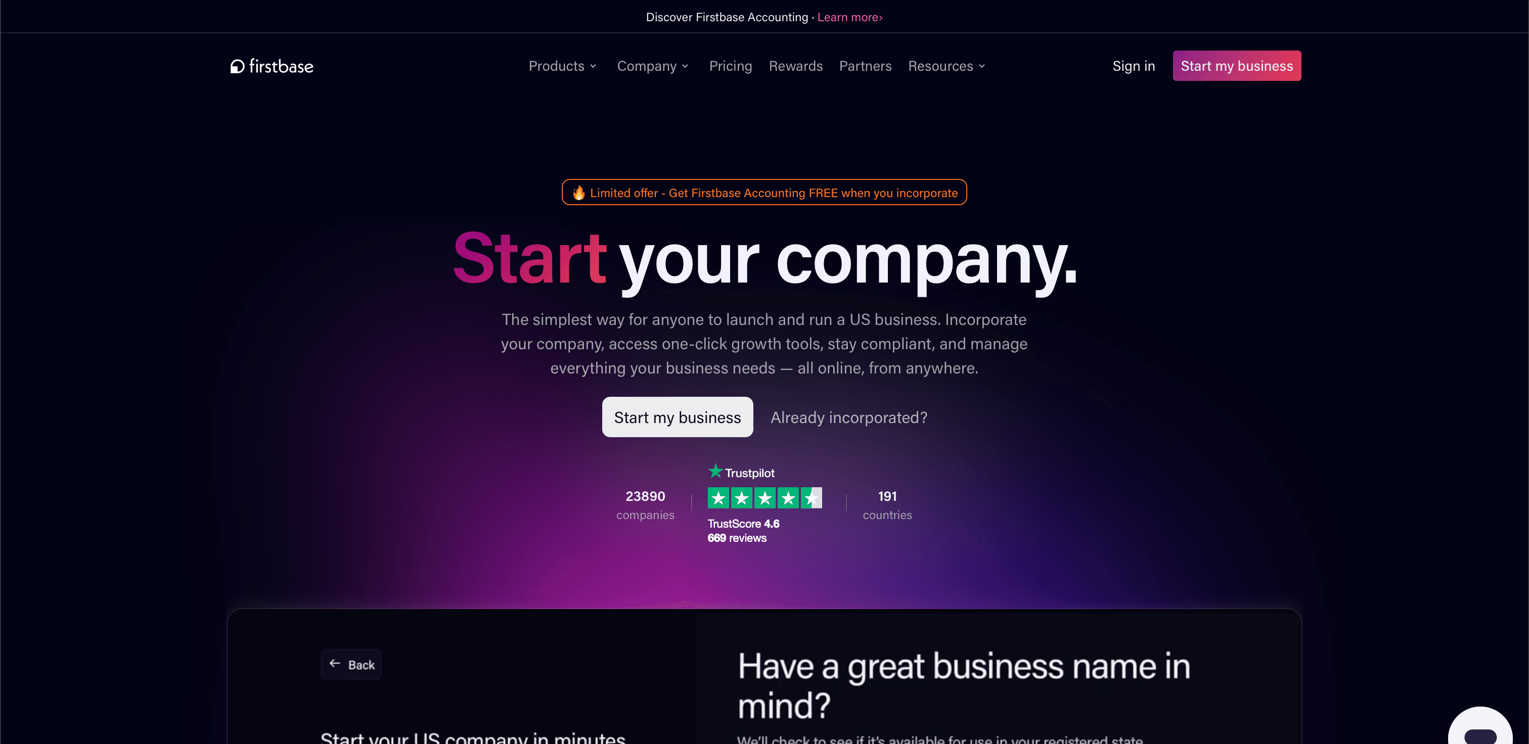 Firstbase website screenshot