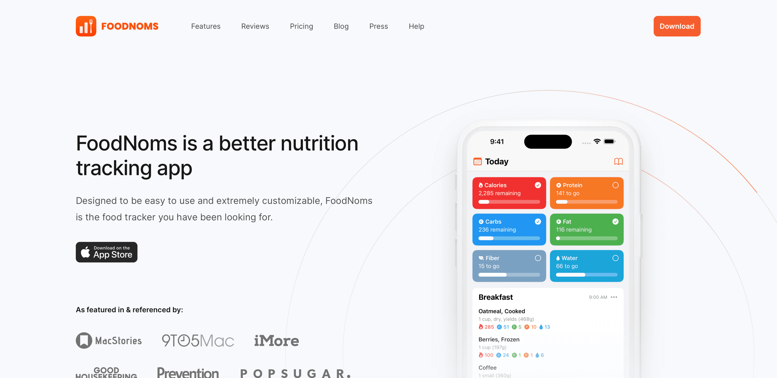 FoodNoms website screenshot
