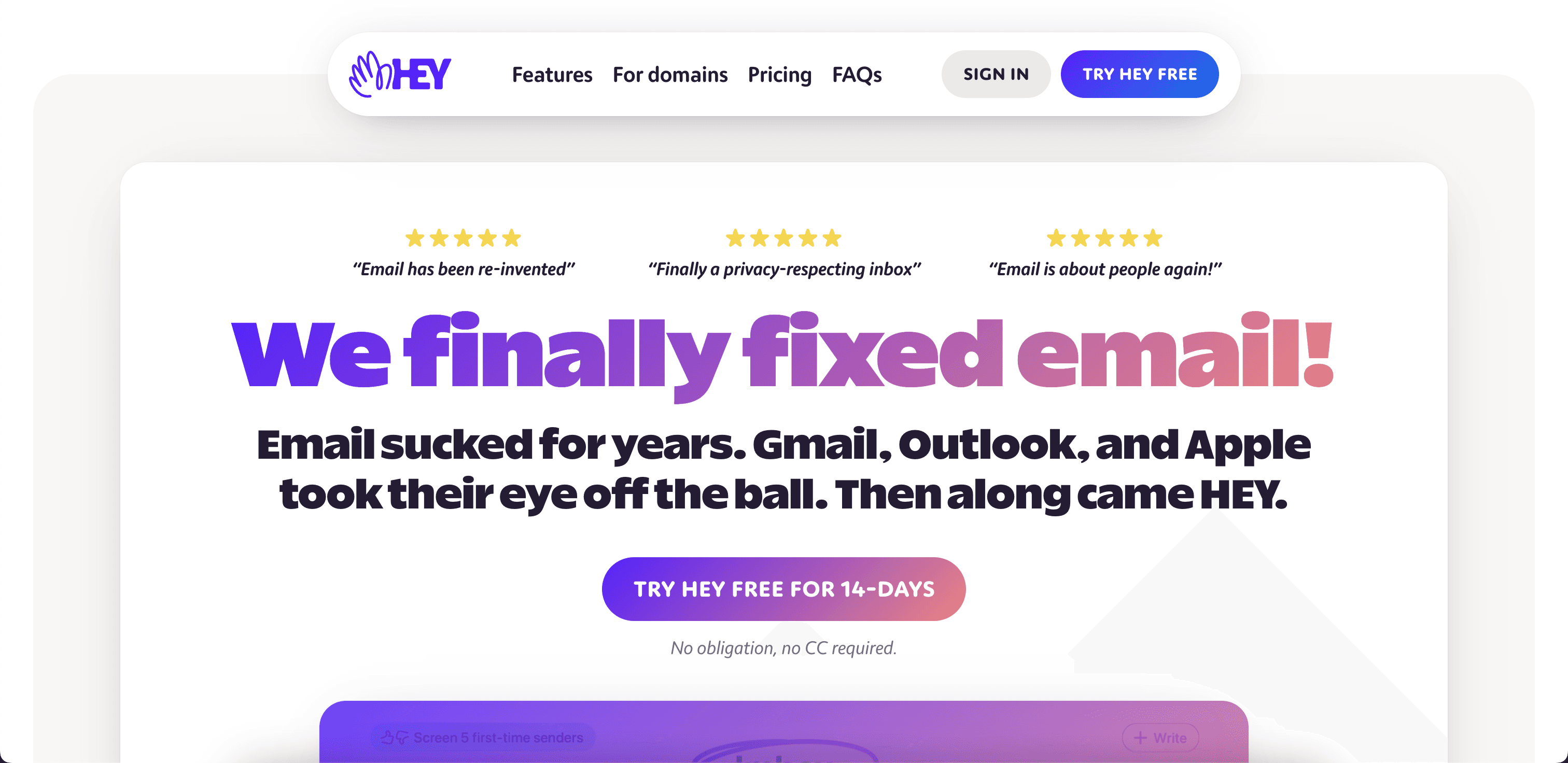 Hey website screenshot