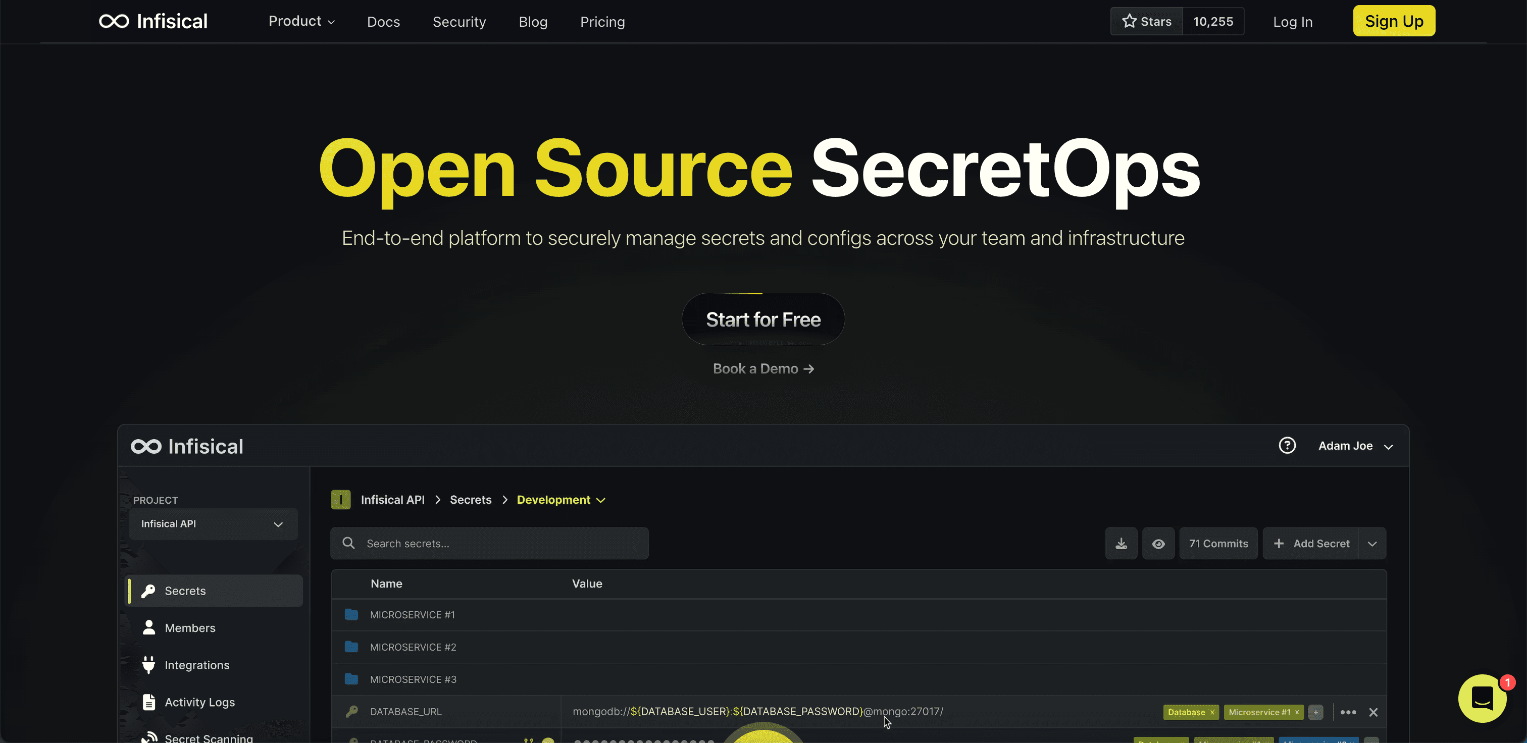 Infisical website screenshot