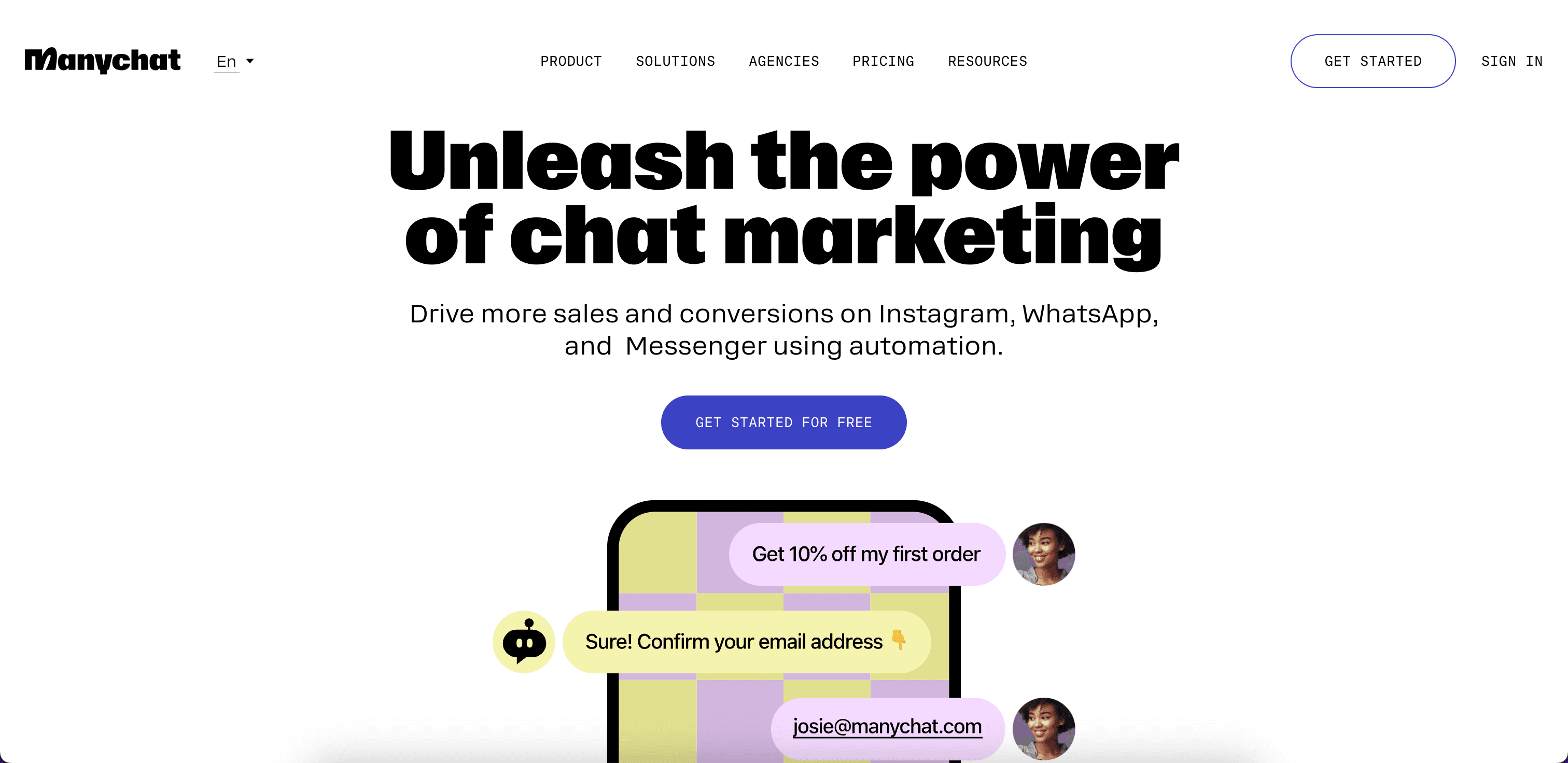 Manychat website screenshot
