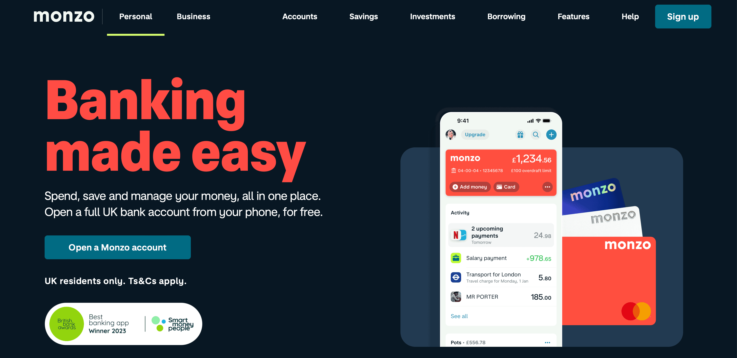 Monzo website screenshot
