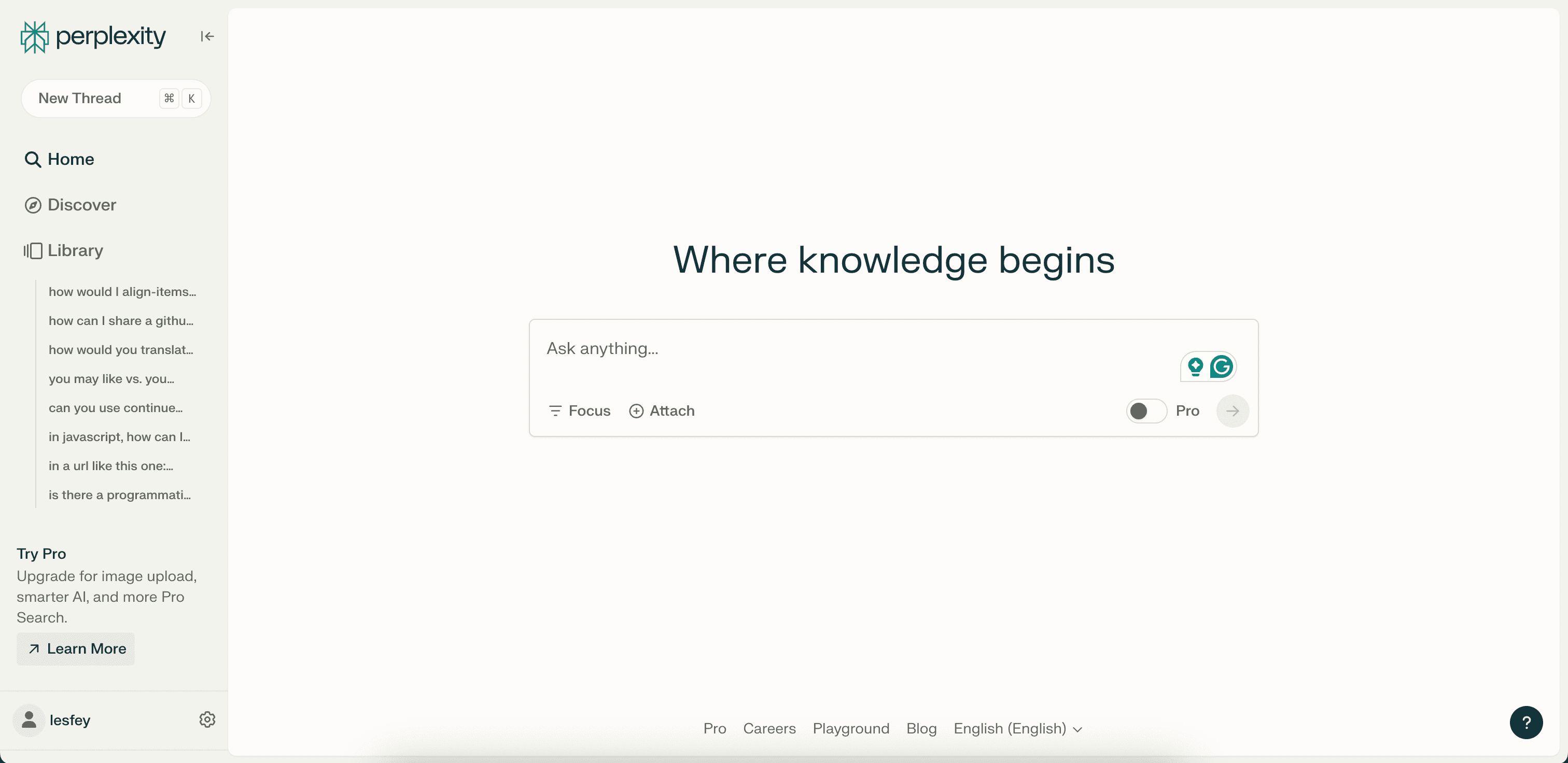 Perplexity website screenshot