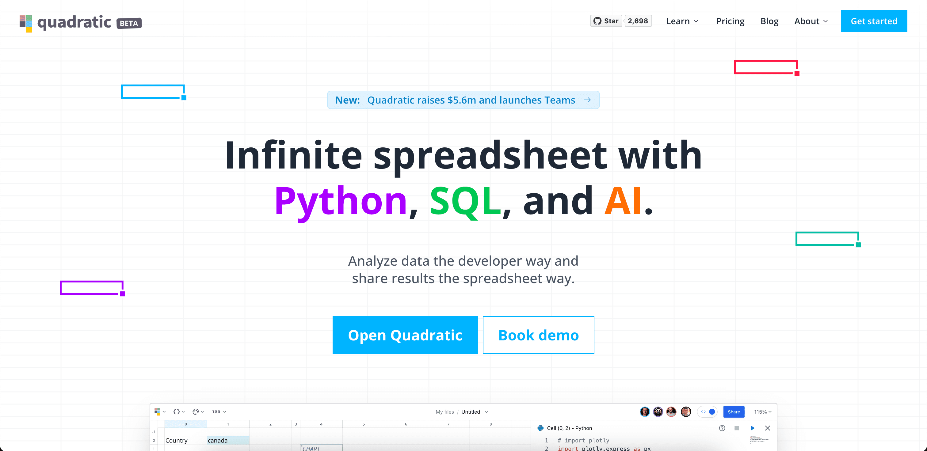 Quadratic website screenshot
