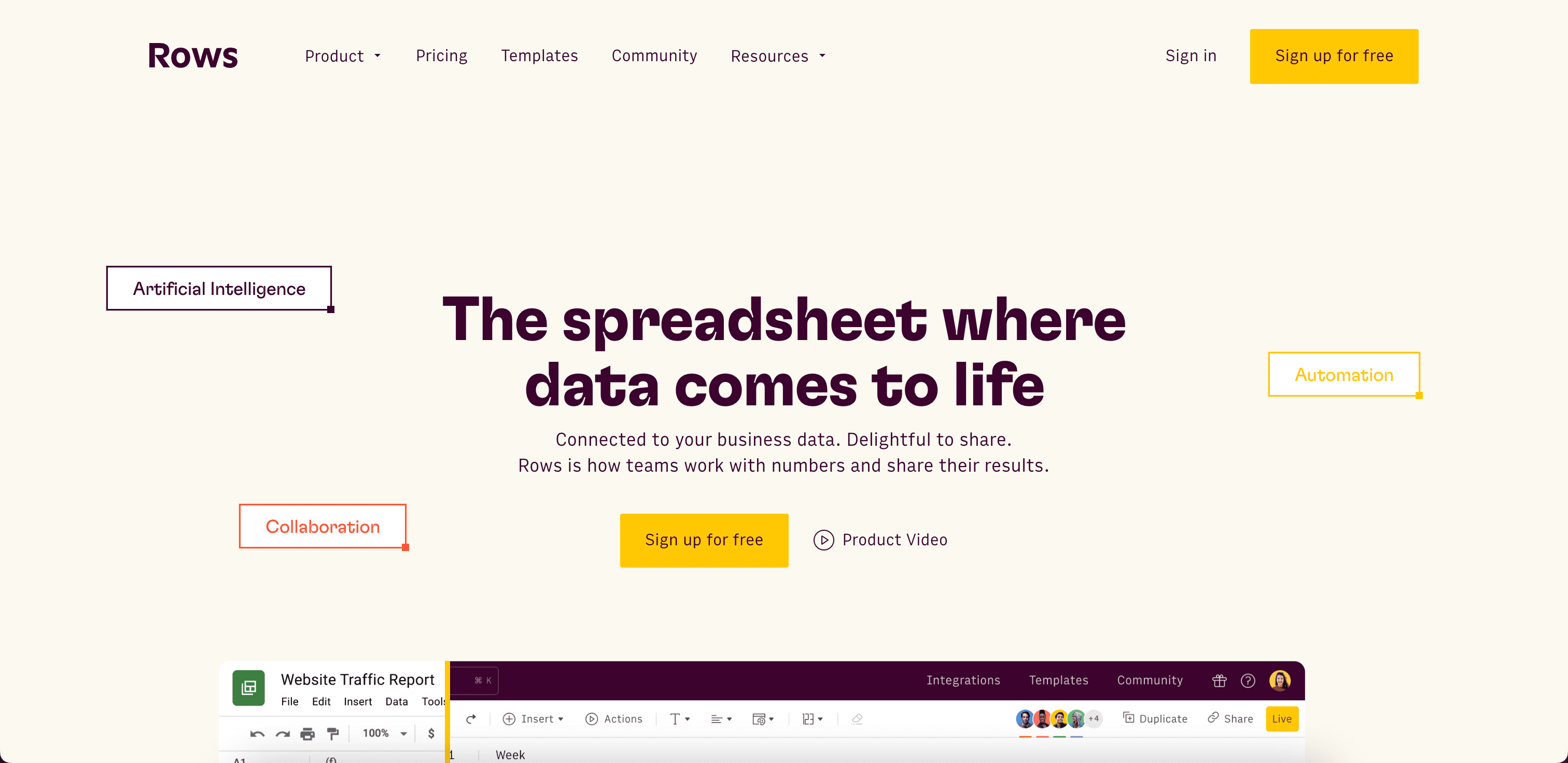Rows website screenshot